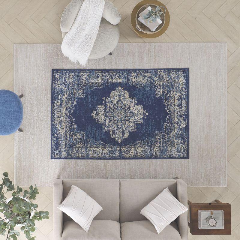 Charlton Home® Golter Grafix 5'3" X 7'3" Navy Blue Vintage Indoor Rug