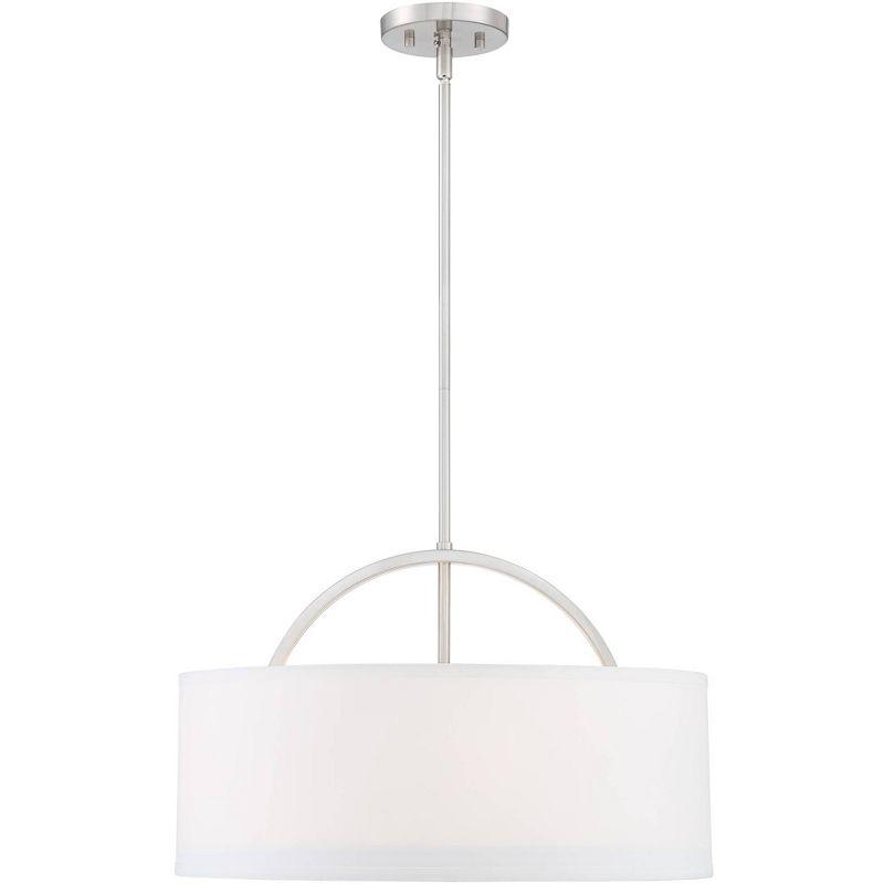 Possini Euro Design Brushed Nickel Drum Pendant Chandelier 20" Wide Modern White Linen Shade Fixture for Dining Room House Kitchen