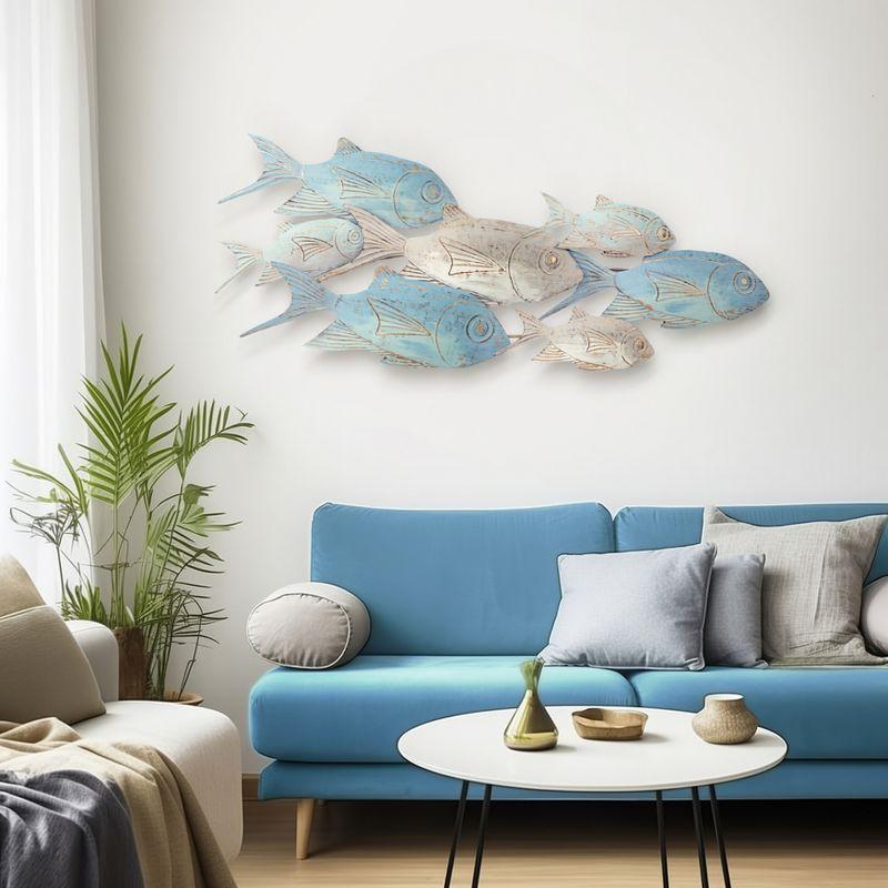 SAGEBROOK HOME 42" Metal School Of Fish Wall Decor: Iron Abstract Art, Contemporary Style, Horizontal Display