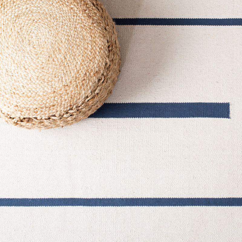 Ivory and Navy Handwoven Cotton Square Area Rug