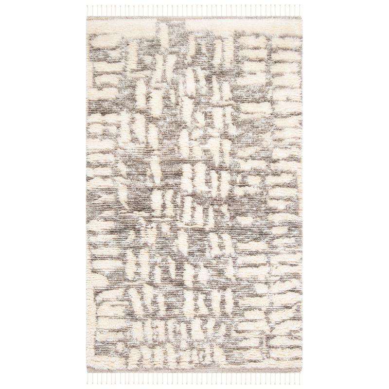 Manhattan MAN469 Hand Knotted Wool-Viscose Blend Area Rug - Ivory/Grey- 8' X 10' - Safavieh.
