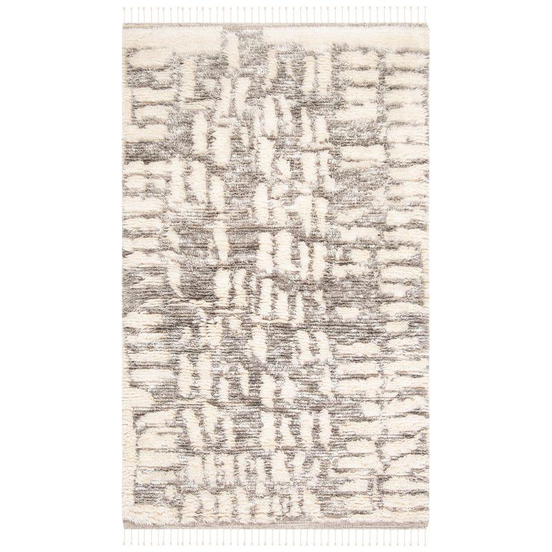 Ivory Shag Wool and Viscose 8' x 10' Hand-Knotted Area Rug