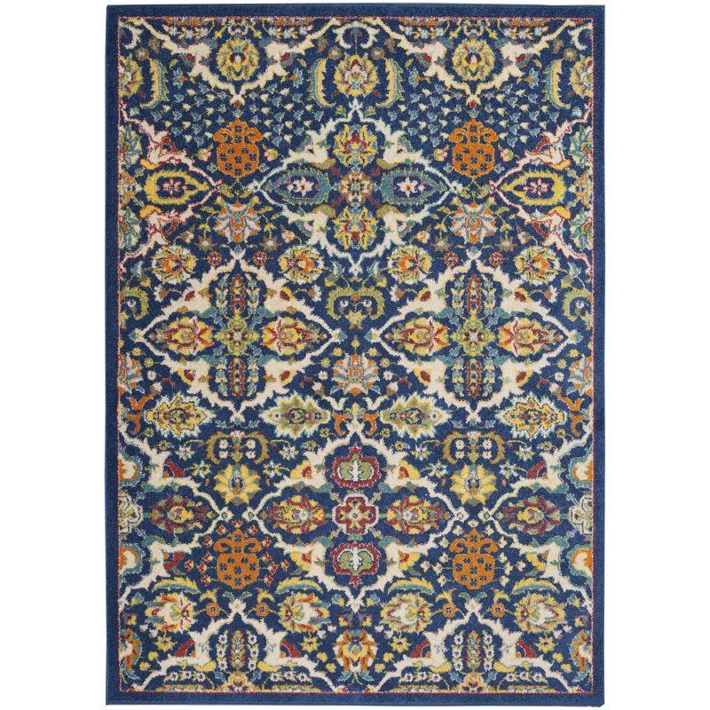 Allur Boho Navy Multicolor Floral 4' x 6' Synthetic Area Rug