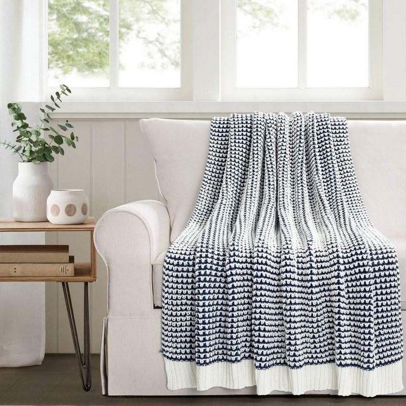 Nostalgic Navy Knitted 60"x50" Throw Blanket with Sleeved Edge