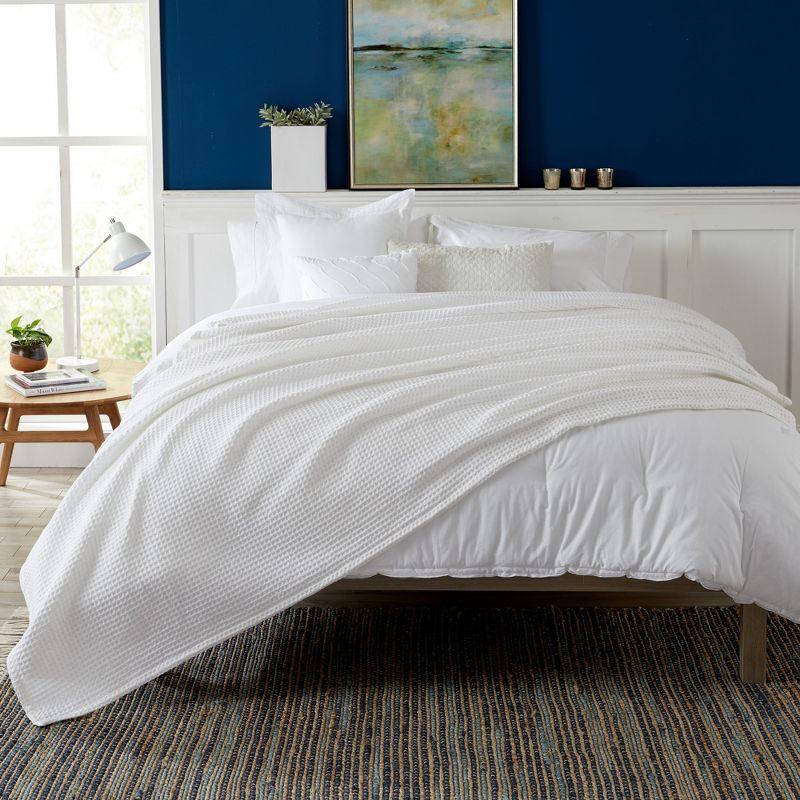 Market & Place 100% Cotton Waffle Weave Bed Blanket Full/Queen White