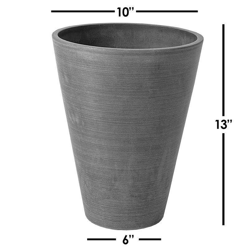 Algreen Valencia Round Taper Planter, Textured Charcoal, 10in