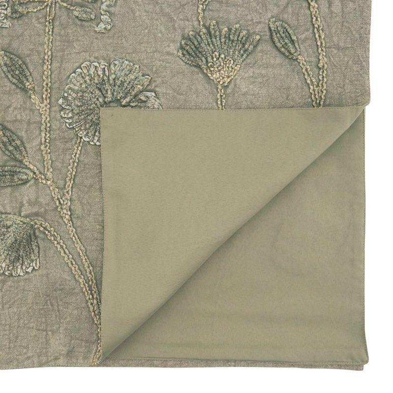 Taupe Floral Embroidered Cotton Table Runner