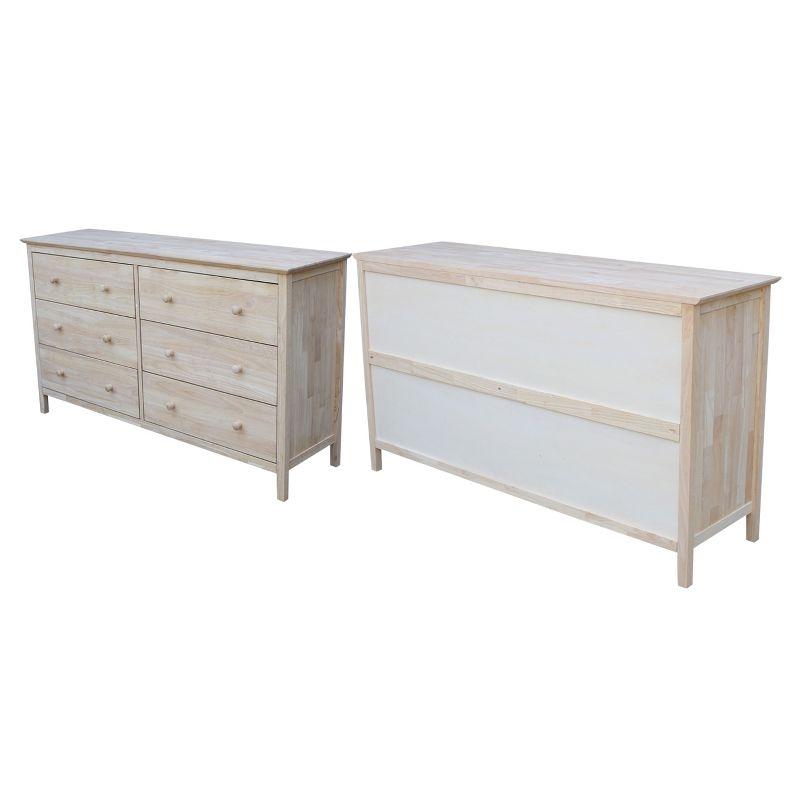 Dresser with 6 Drawers Unfinished - International Concepts: Solid Parawood Bedroom Storage