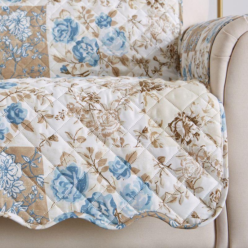 Great Bay Home Floral Patchwork Reversible Furniture Protector  (Loveseat, Taupe / Blue)