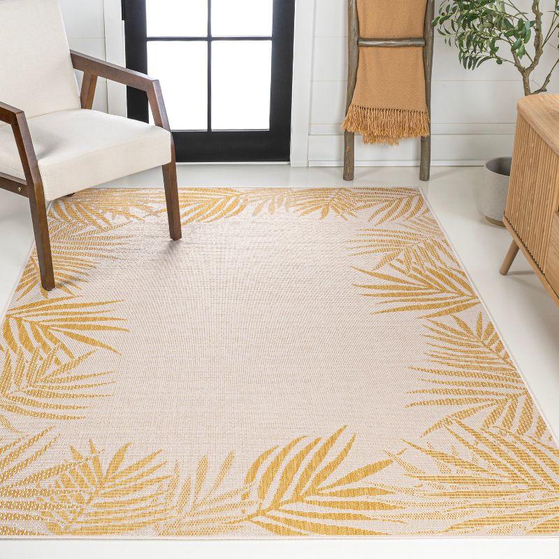 JONATHAN Y Isla Coastal Cottage Palm Frond Border Yellow/Cream 3 ft. x 5 ft. Indoor/Outdoor Area Rug