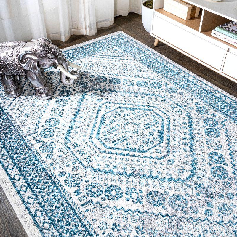 Blue and White Medallion 8' x 10' Synthetic Area Rug