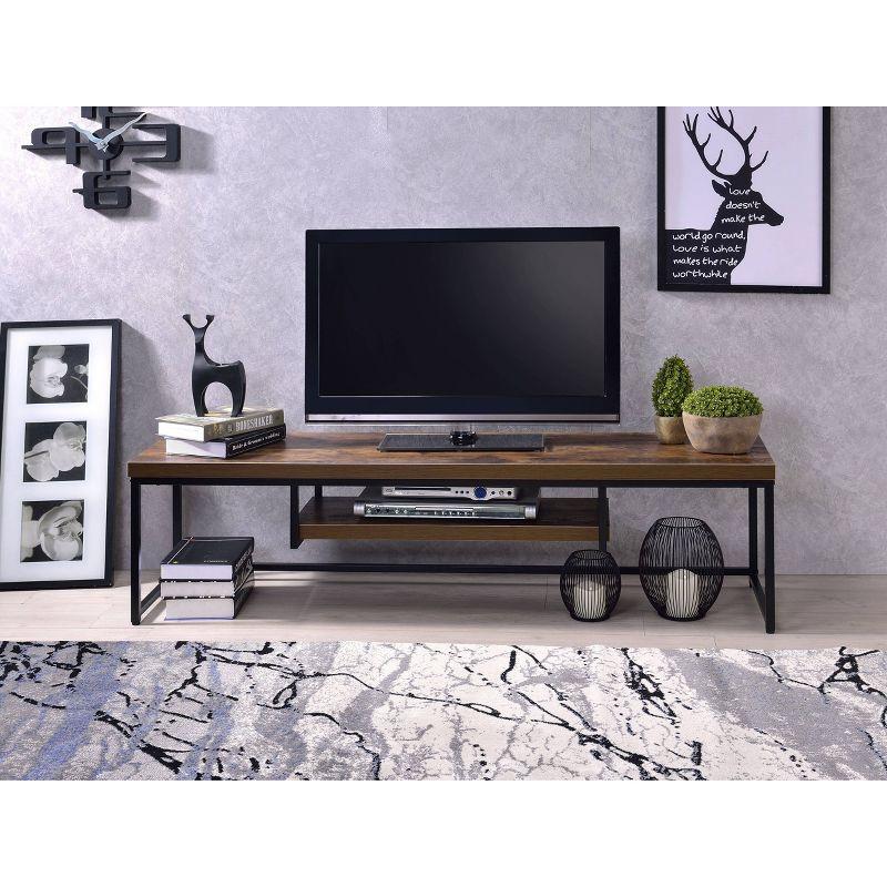 Weathered Oak and Black Industrial Media Console