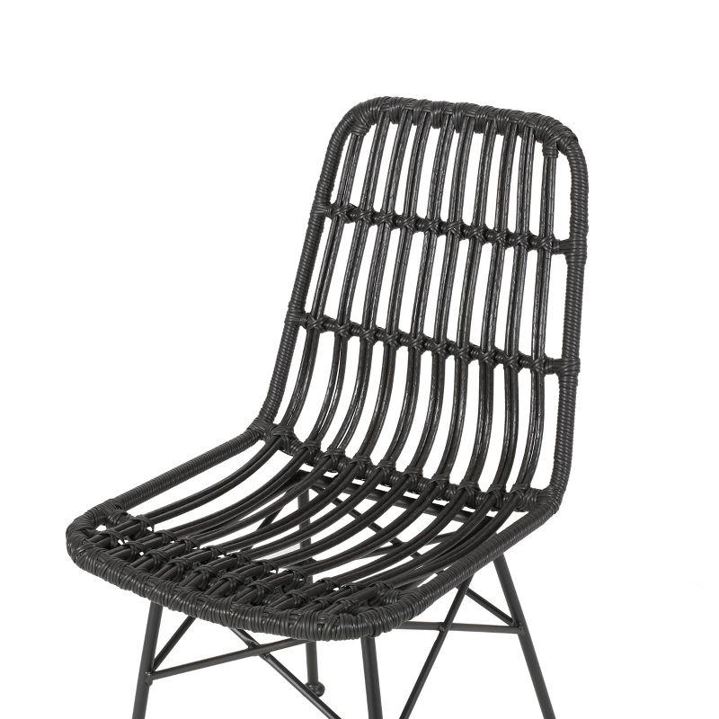 GDFStudio Braymer Outdoor Wicker and Iron Dining Chairs (Set of 2), Gray