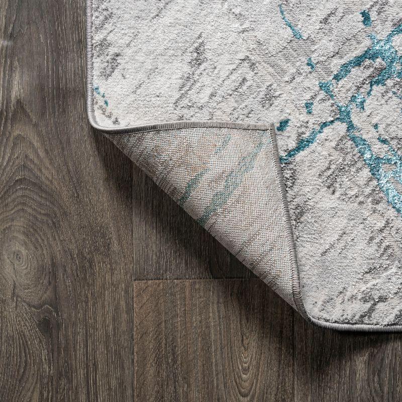 4'x6' Slant Modern Abstract Area Rug, Gray/Turquoise - JONATHAN Y