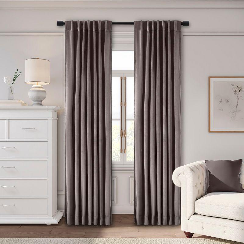 Mauve Velvet Blackout Pleated Window Panel with Rod Pocket