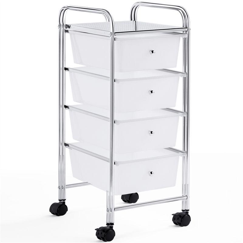 White 4-Drawer Rolling Storage Cart with Metal Frame