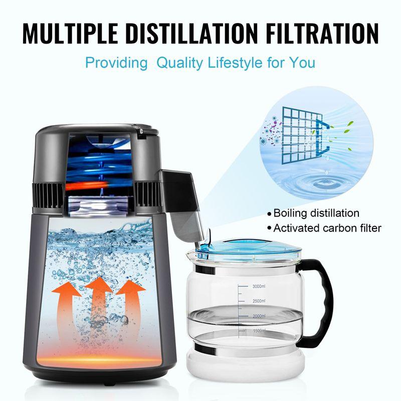 VEVOR Water Distiller, 4L 1.05 Gallon Pure Water Purifier Filter For Home Countertop, 750W Distilled Water Maker, Stainless Steel Interior Distiller