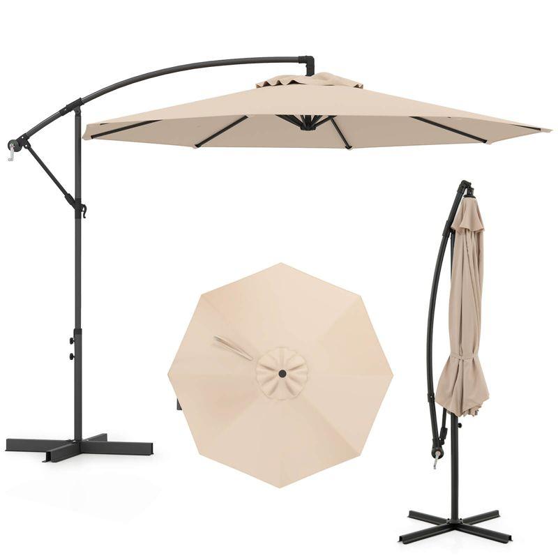 Costway  10 FT Patio Offset Umbrella w/8 Ribs Cross Base Tilt Beige
