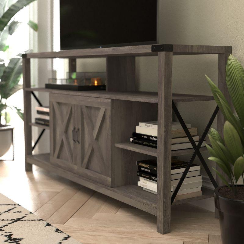 Wyatt 60" Gray Wash Modern Farmhouse TV Console with Cabinet Storage