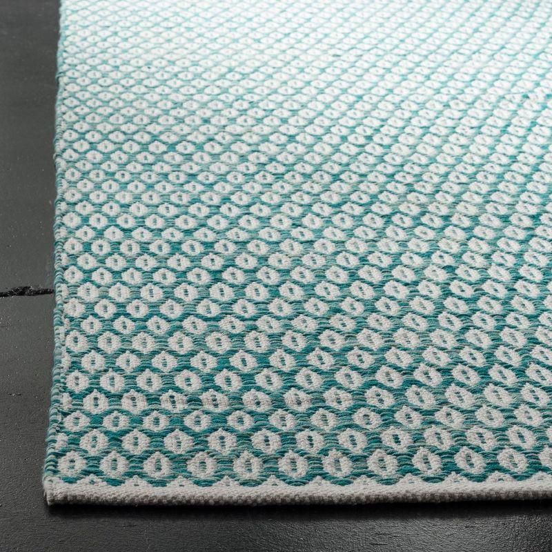 Aqua and Ivory Handwoven Cotton Wool Area Rug, 5' x 8'