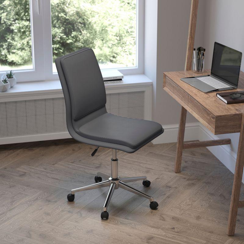 Flash Furniture Madigan Mid-Back Armless Swivel Task Office Chair with LeatherSoft and Adjustable Chrome Base, Gray