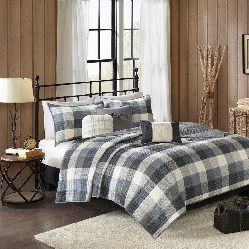 King-Size Gray Herringbone Reversible Quilt Set with Decorative Pillows