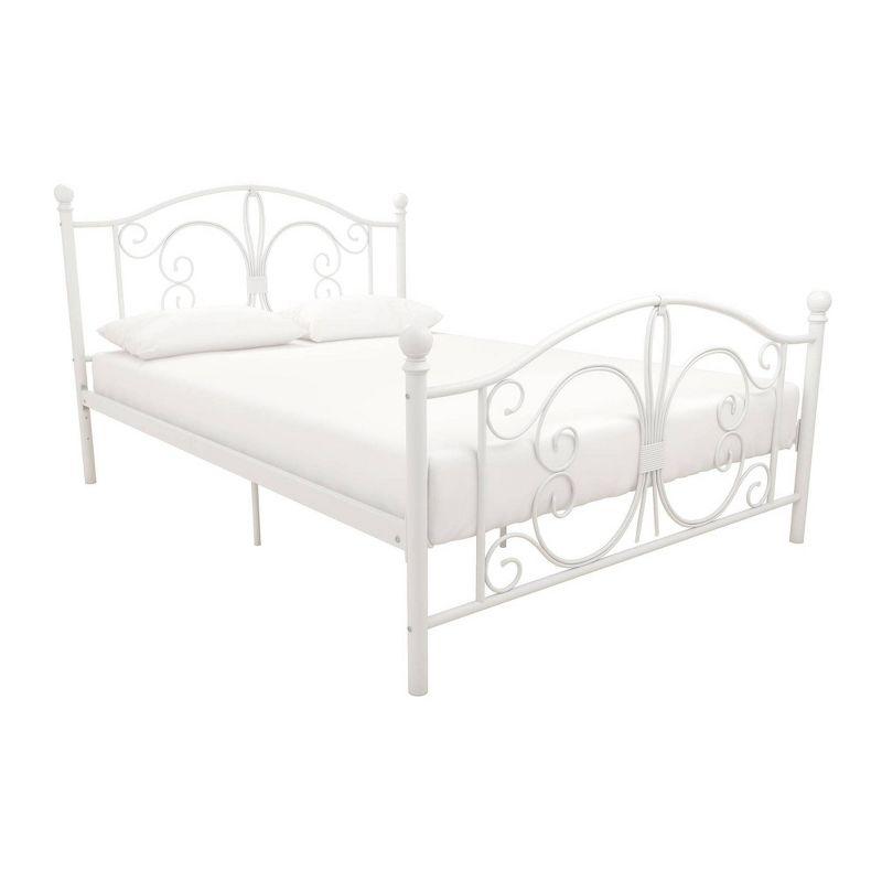 White Metal Full Bed with Scrollwork Headboard