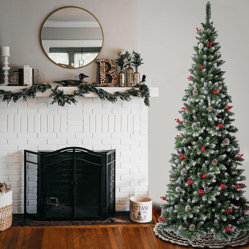 Cullen Slim Green Pine Christmas Tree with Berries and Pinecones