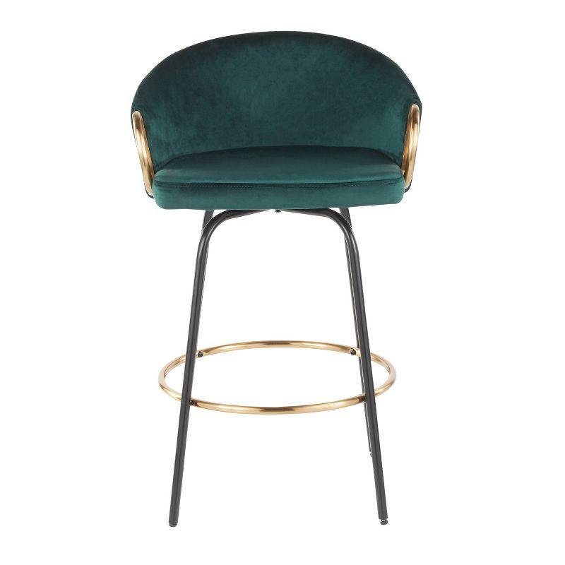 Set of 2 Claire Upholstered Counter Height Barstools: Swivel, Velvet, Gold Accents - Lumisource