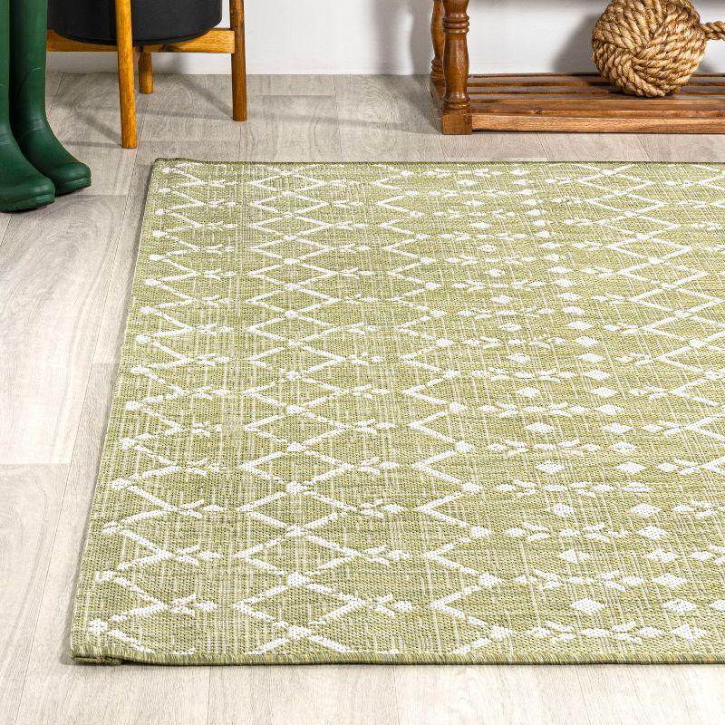 9' x 12' Ourika Moroccan Geometric Textured Weave Indoor/Outdoor Area Rug, Light Green/Cream - JONATHAN Y