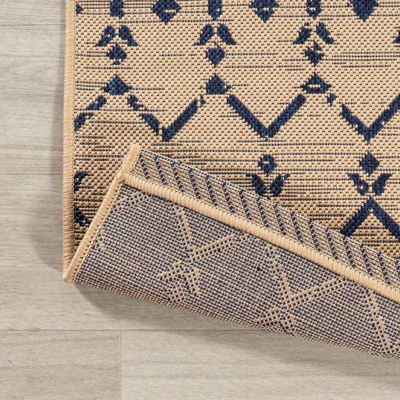 5' x 5' Ourika Moroccan Geometric Textured Weave Indoor/Outdoor Area Rug, Beige/Navy - JONATHAN Y