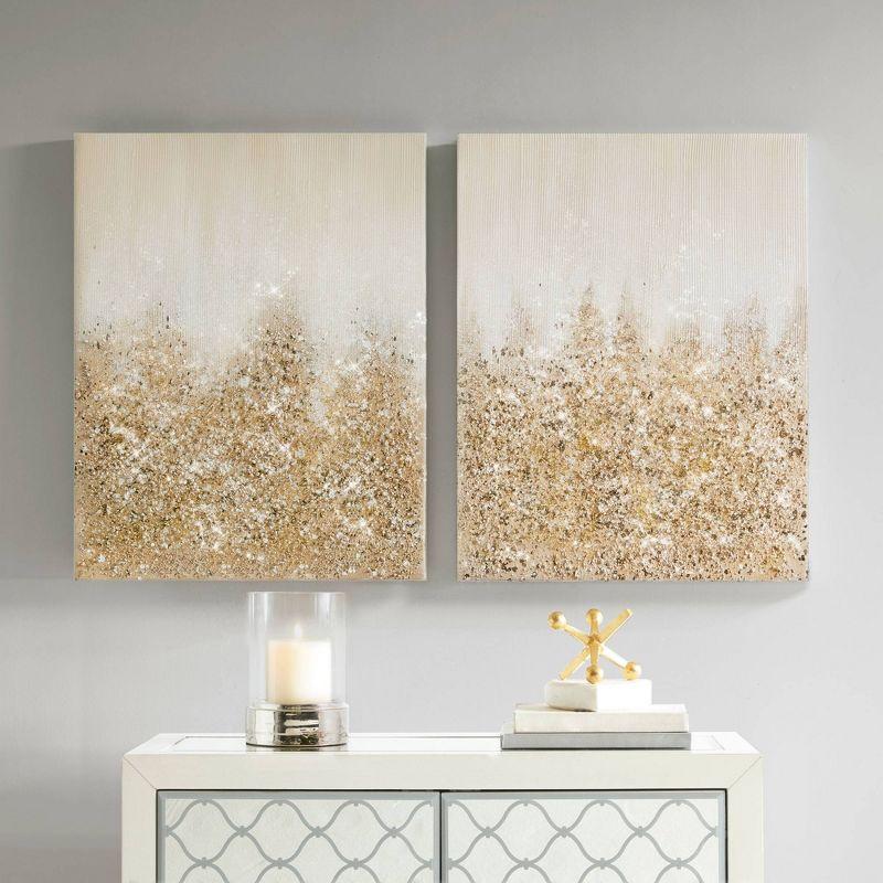 Madison Park Set of 2 22" x 28" Glimmer Hand Brush Embellished Canvas Gold: Modern Abstract Wall Art for Living Room