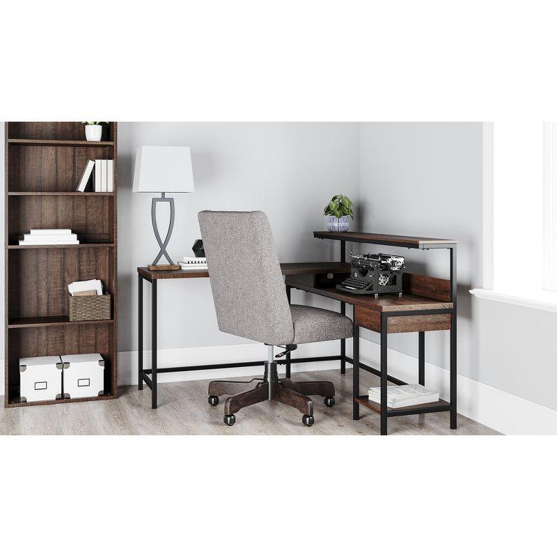 Signature Design by Ashley Casual Camiburg Home Office L-Desk with Storage Warm Brown