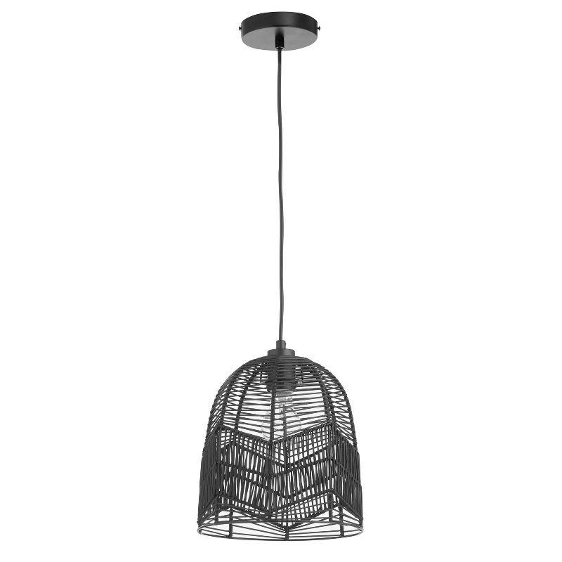 10"W Amher 1-Light Black Rattan Pendant Light