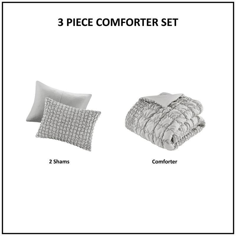 King Gray Ruched Microfiber Comforter Set