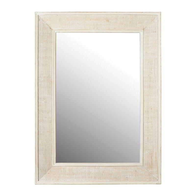 White Rectangular Wall Mirror with Rattan Detail