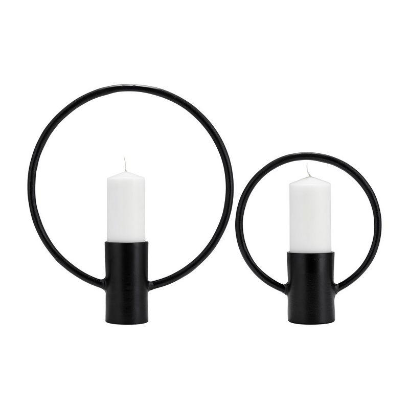 Sagebrook Home Set of 2 Metal Decorative Ring Candle Holders - Contemporary Abstract Black Aluminum Ring