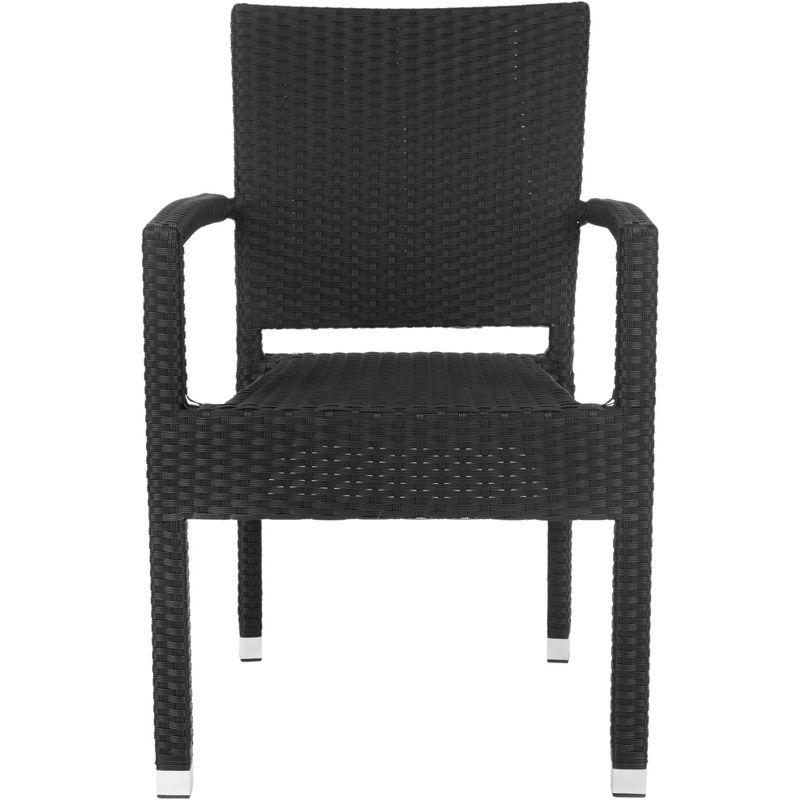 Sleek Black Wicker and Aluminum Outdoor Arm Chair, Set of 2