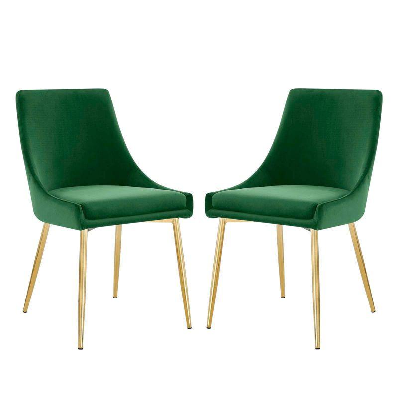 Low Parsons Side Chair in Gold Emerald Velvet with Wood & Metal