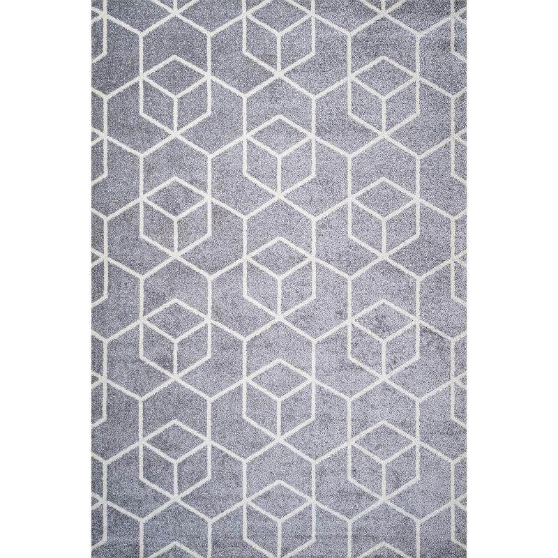 Light Gray and White Geometric 4' x 6' Synthetic Area Rug