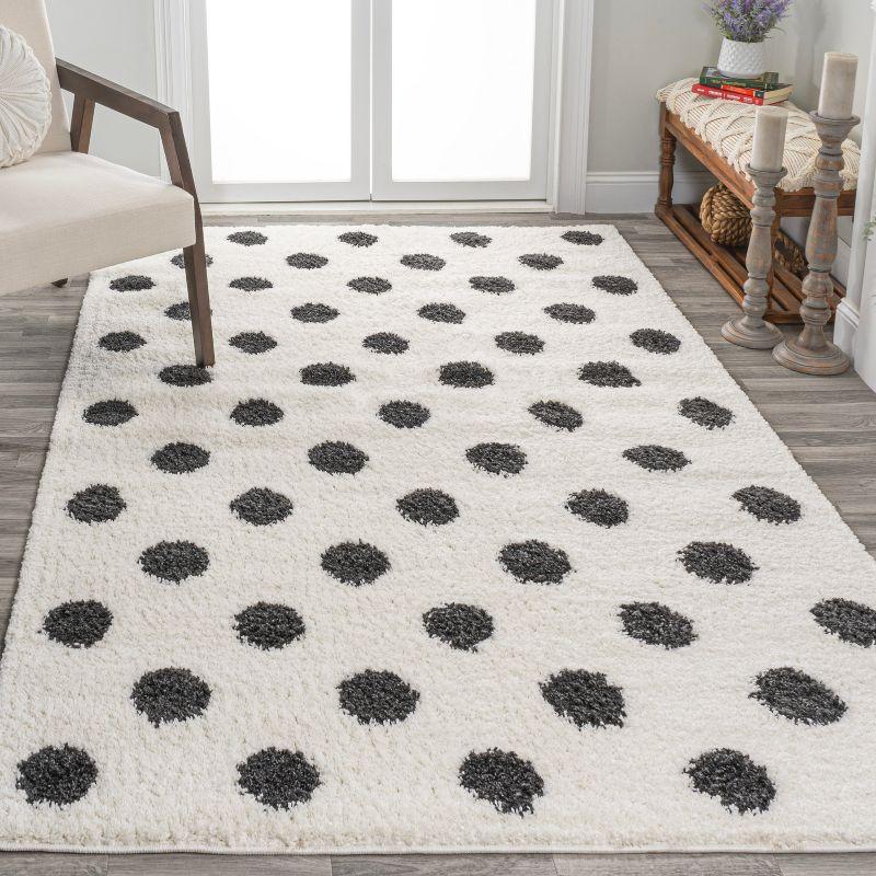 3'x5' Pere Modern Charcoal Dot Shag Area Rug, White/Black - JONATHAN Y