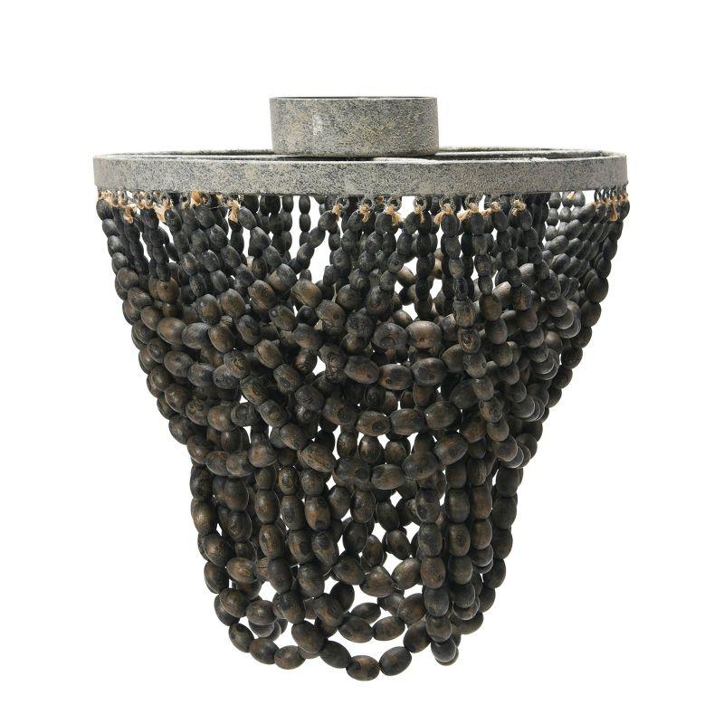 Dark Grey Wood Bead Semi-Flush Mount Ceiling Light