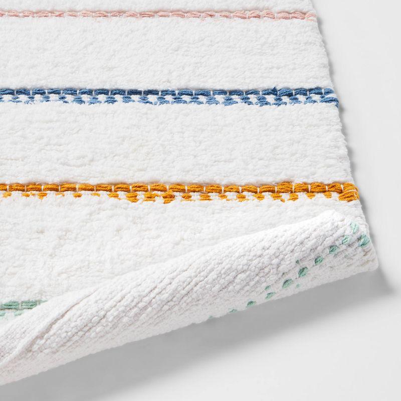 Striped Kids' Bath Rug White/Blue - Pillowfort™: Cotton Woven Bath Mat, Kids Bathroom Decor, 1'8"x2'10"