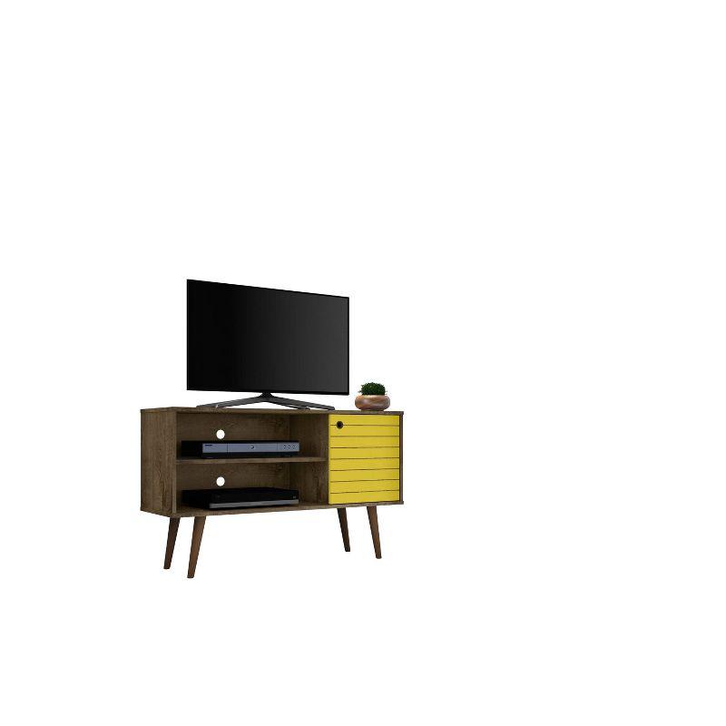 Liberty Mid Century Modern 2 Shelves and 1 Door TV Stand for TVs up to 46" Rustic Brown/Yellow - Manhattan Comfort