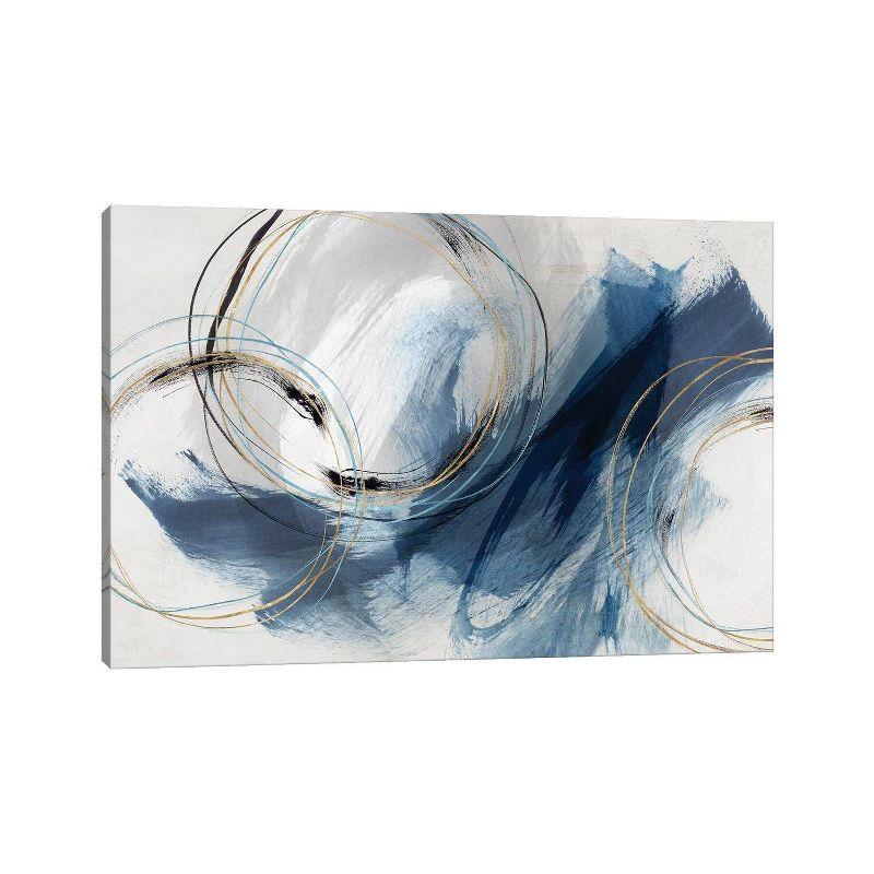 26" x 40" Blue and Gold Abstract Canvas Wall Art