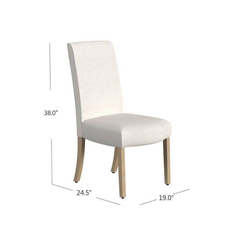 Cream Upholstered Linen Parsons Side Chair with Wood Legs, Set of 2