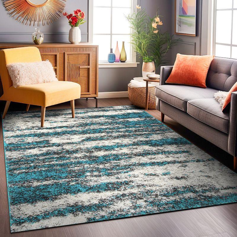 World Rug Gallery Modern Abstract Design Plush Shag Area Rug - Turquoise 5' x 7'