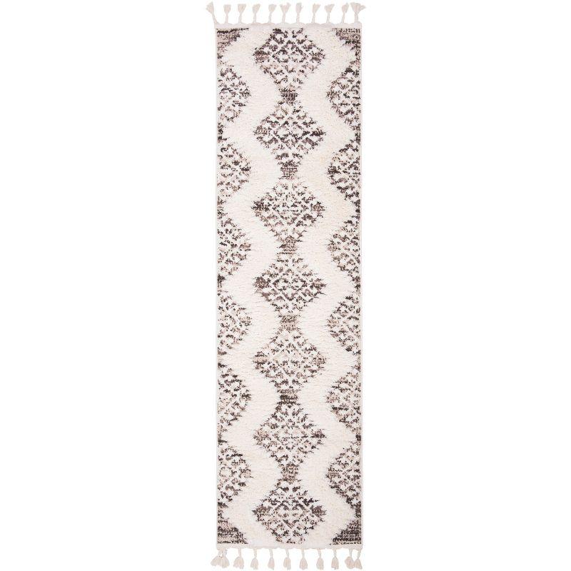 Moroccan Tassel Shag MTS652 Power Loomed Indoor Runner Rug - Ivory/Brown - 2'3"x6' - Safavieh