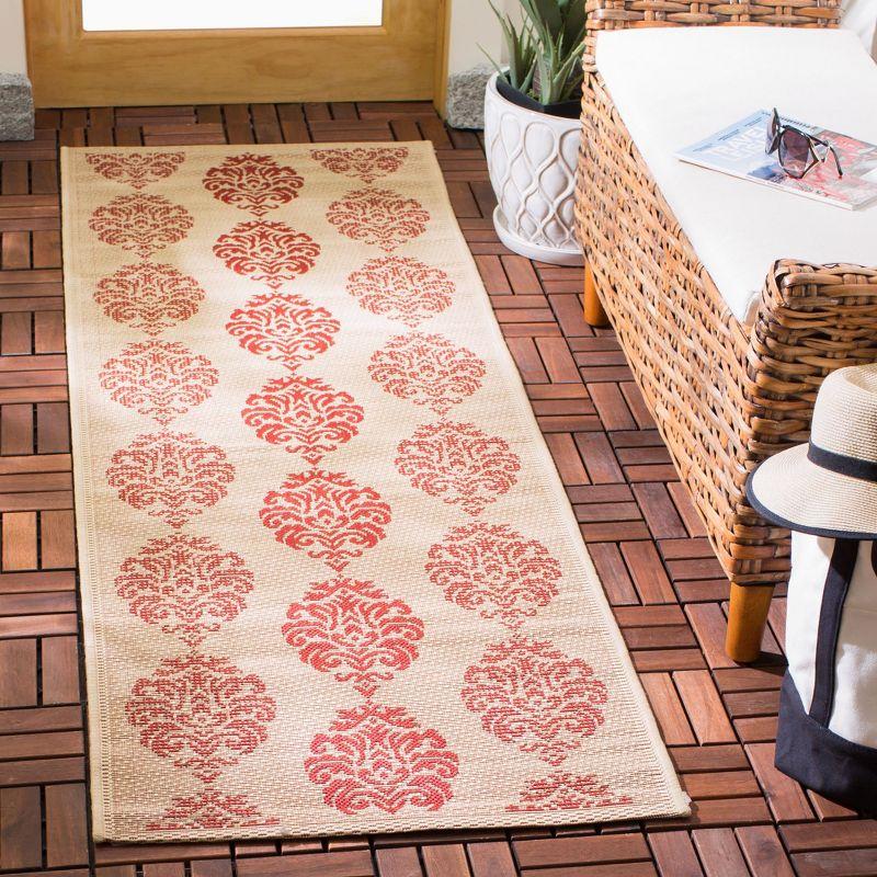 Natural and Red Flat Woven Synthetic Runner Rug