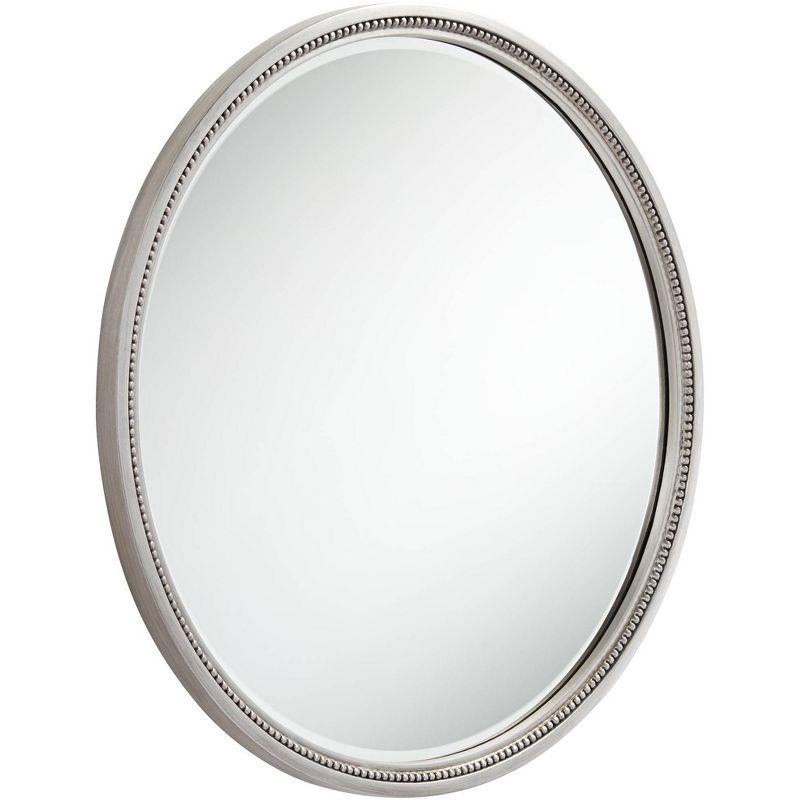 Noble Park Lorraine Round Vanity Decorative Wall Mirror Modern Beveled Beaded Trim Silver Wood Frame 32 3/4" Wide for Bathroom Bedroom Living Room